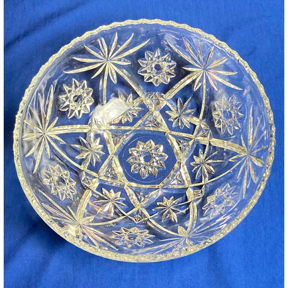 VTG Anchor Hocking Glass Serving Bowl Star of David Pattern 10.5" x 4" Sawtooth